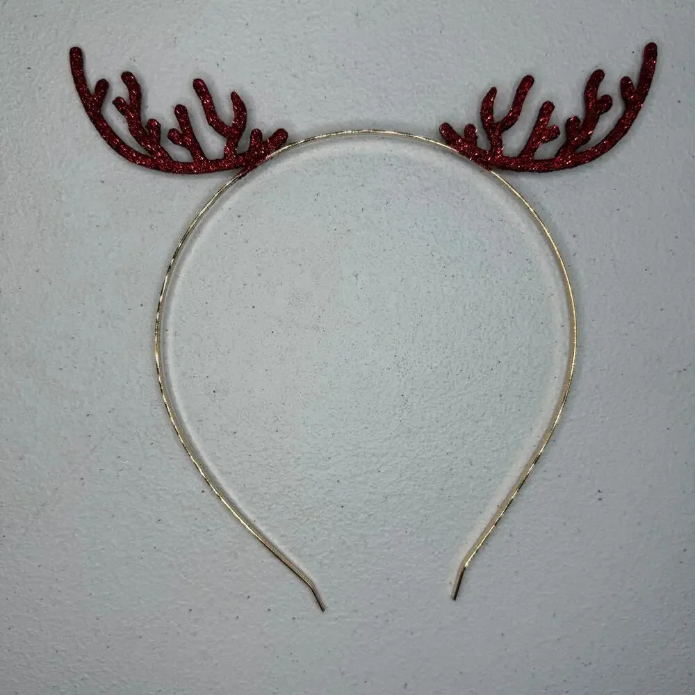 Glitter Reindeer Antler Headbands – Red & Green Holiday Set